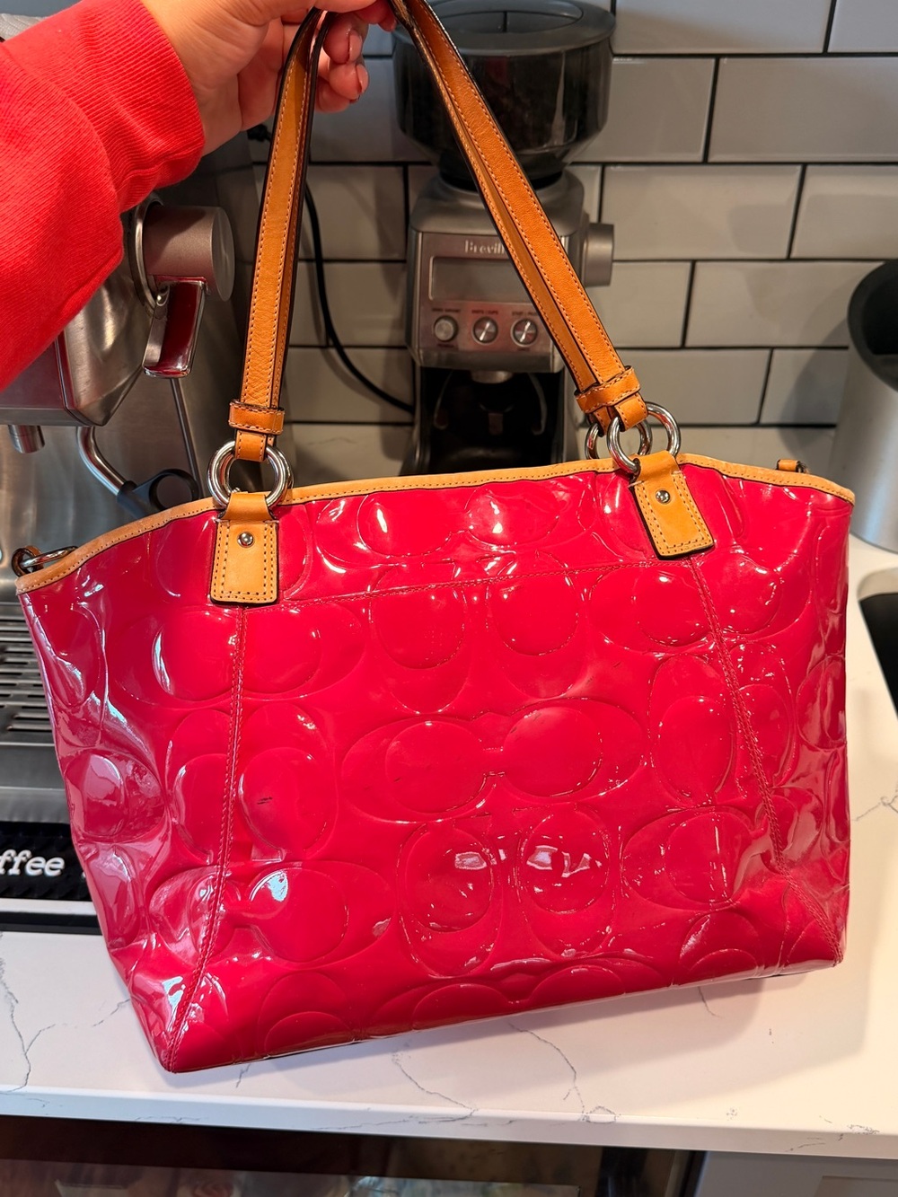 Coach Peyton 2012 Embossed Barbie Pink Patent Leather Crossbody Tote Bag - Picture 5 of 13